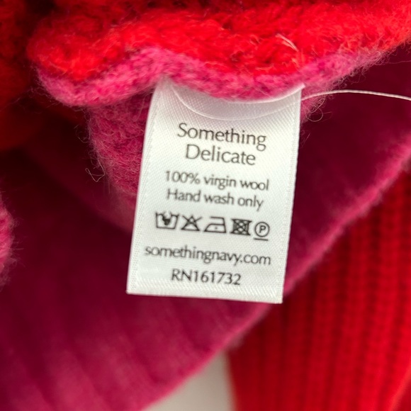 SOMETHING NAVY wool red pink color block cardigan sweater - Picture 7 of 10